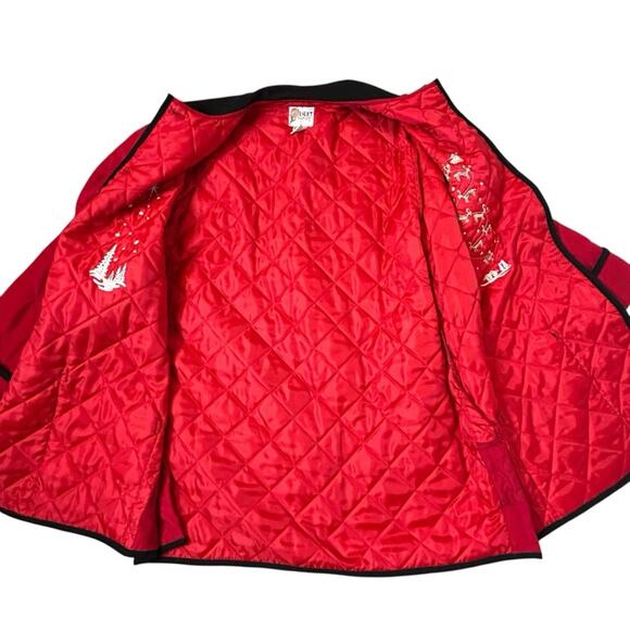 Desert Heat Christmas Jacket Womens Size L Red Black Quilted Embroidered Holiday - Picture 5 of 10